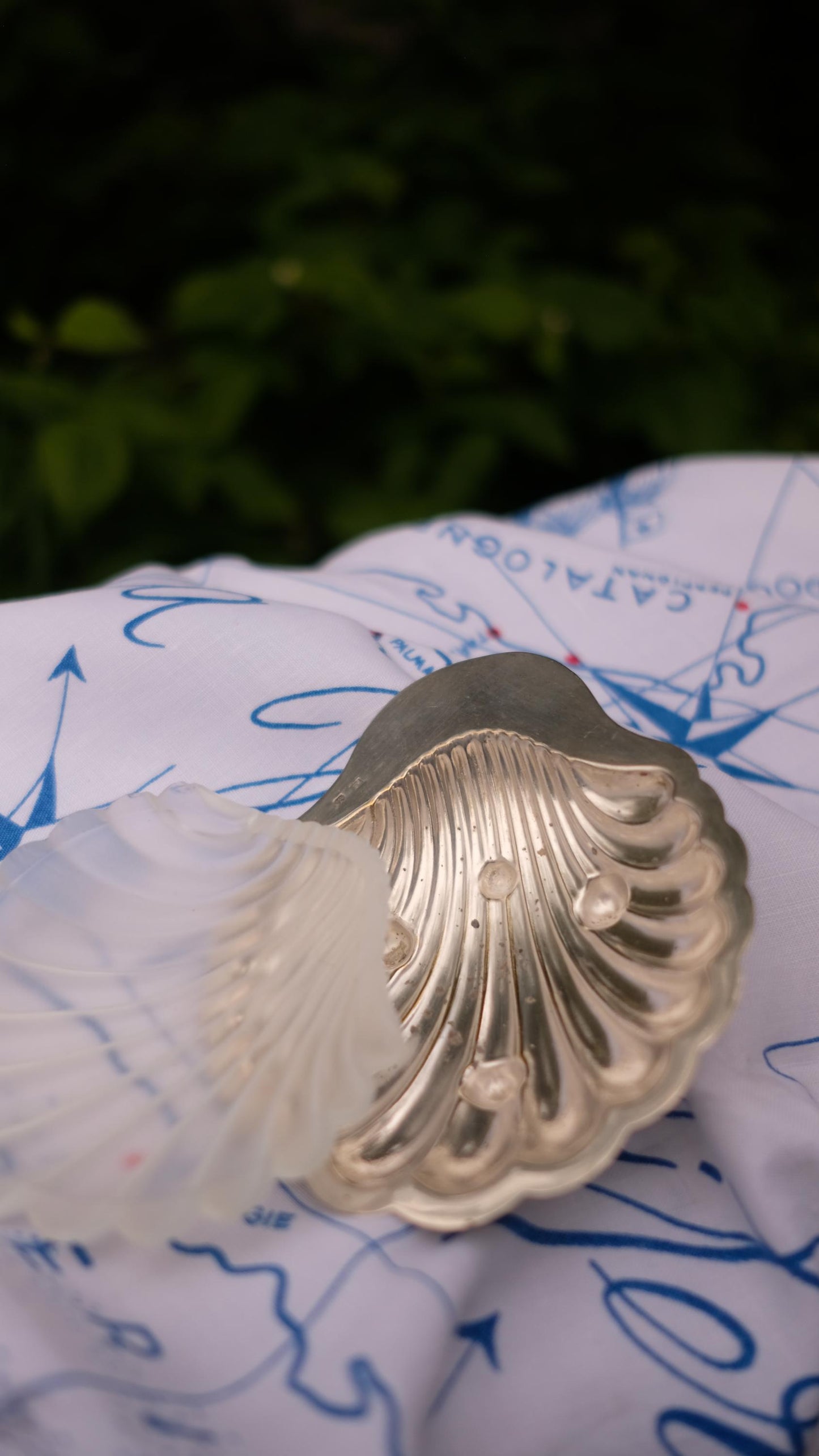Beurrier coquille vintage en métal argenté et verre givré