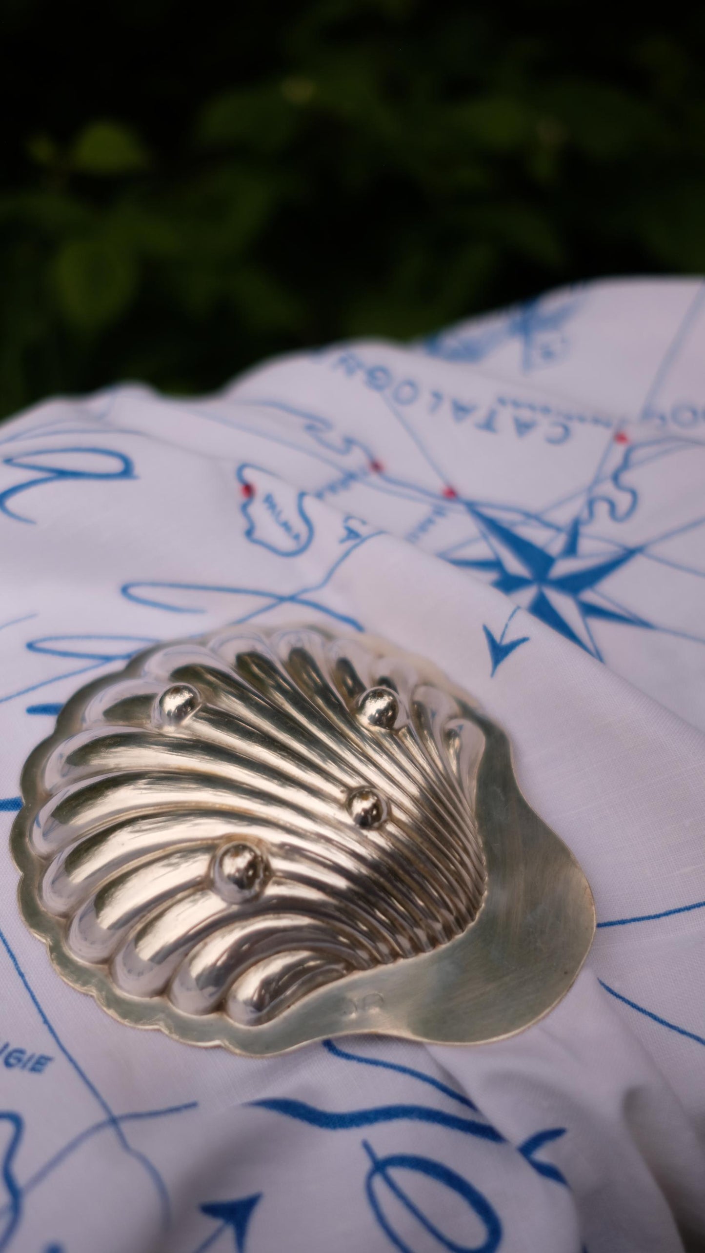 Beurrier coquille vintage en métal argenté et verre givré