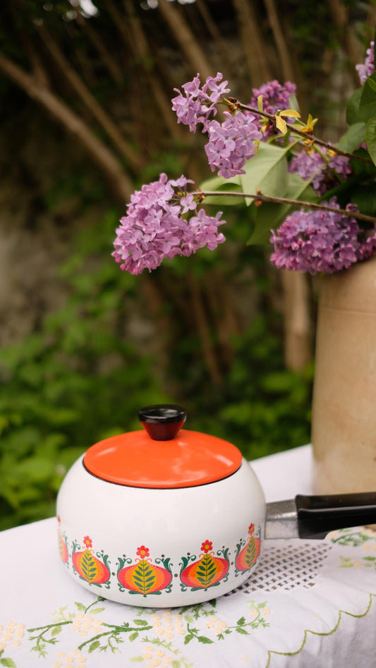 Casserole à fondue vintage motif 70's