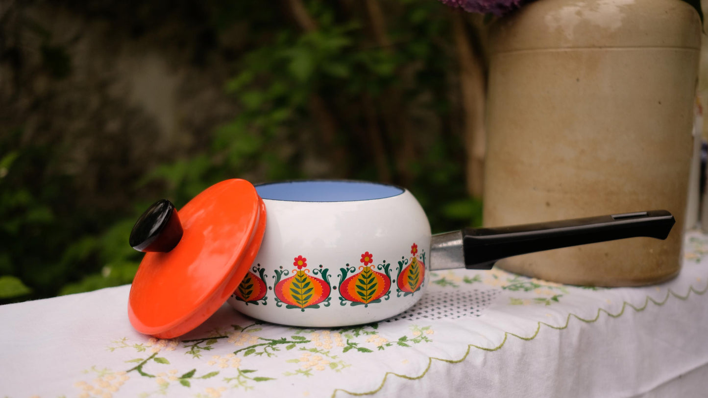 Casserole à fondue vintage motif 70's