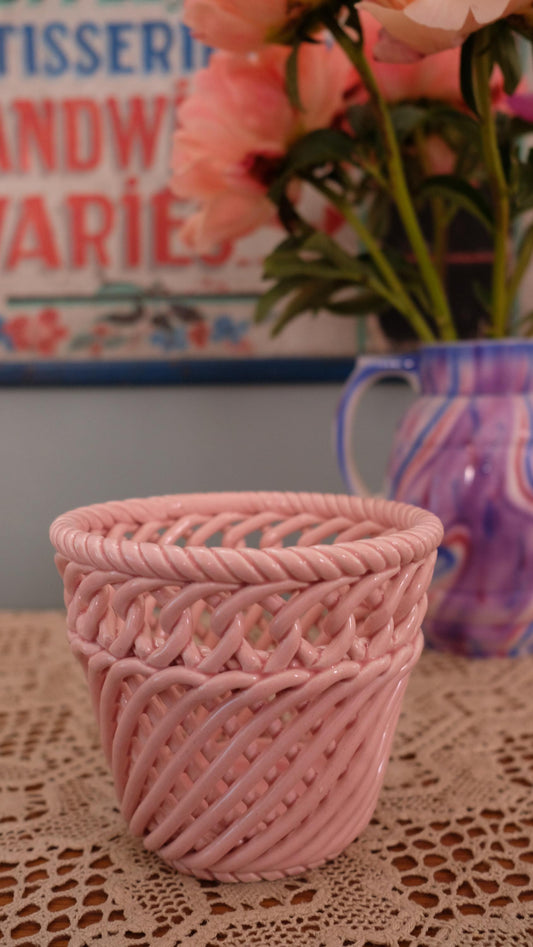 Cache pot en céramique tressée vintage fabriqué en Espagne