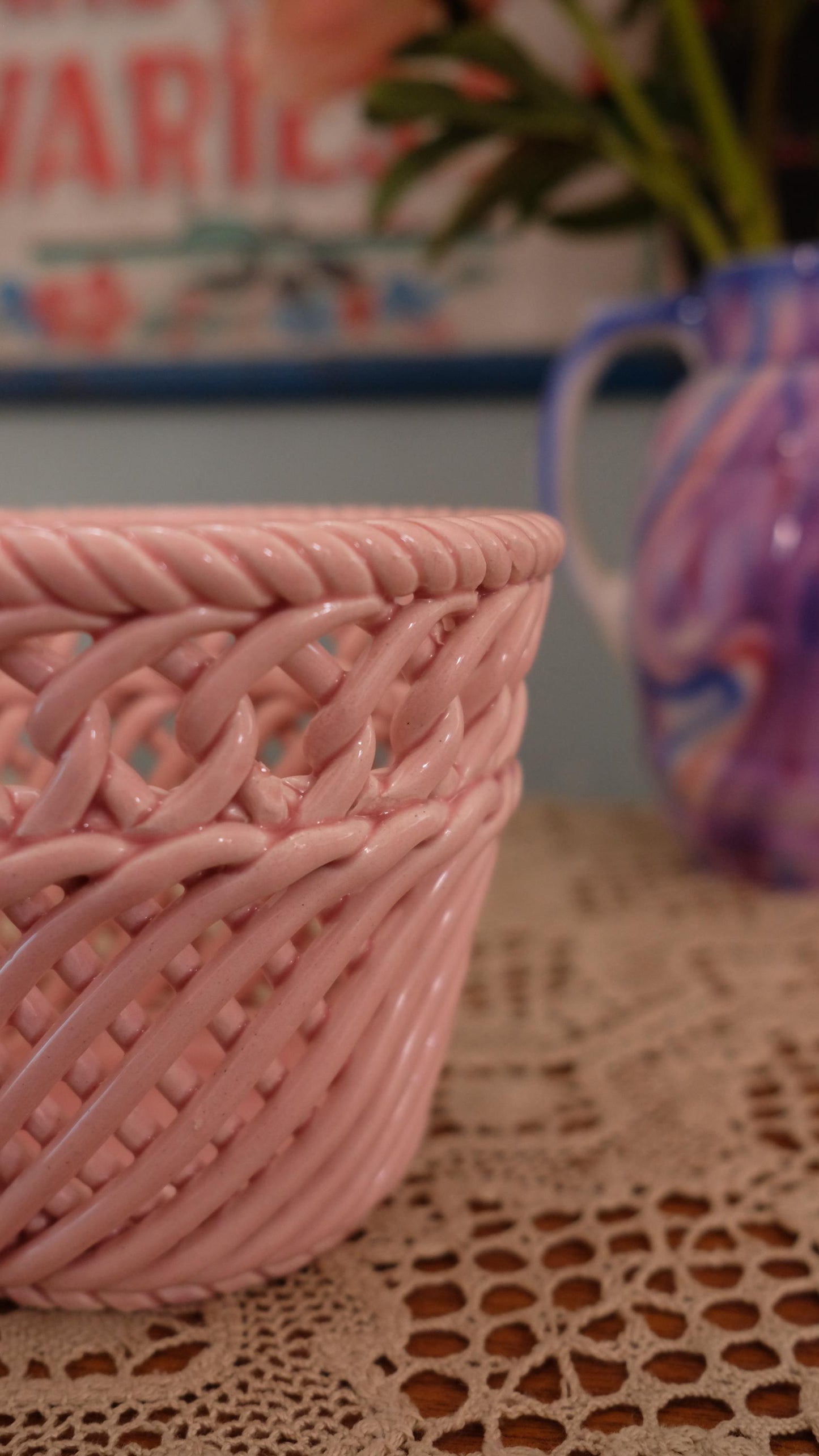 Cache pot en céramique tressée vintage fabriqué en Espagne
