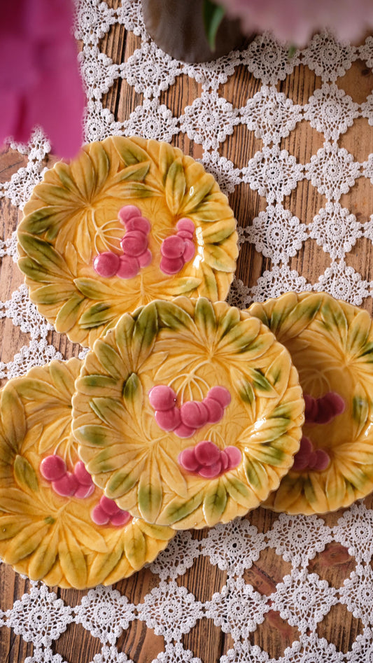 Lot de dix assiettes à dessert vintage en barbotine Sarreguemines