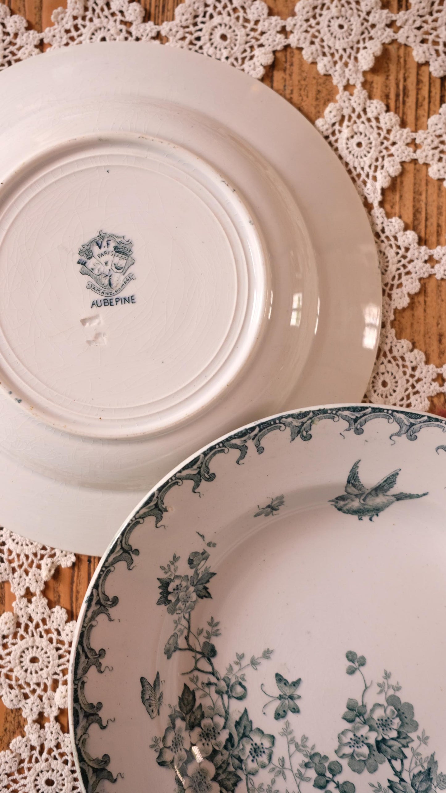 Lot de deux assiettes creuses Saint Amand Hamage vintage modèle Aubépine