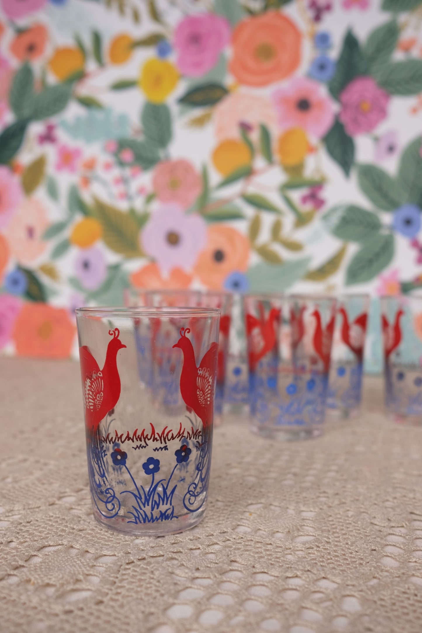 Verres à eau motif paon