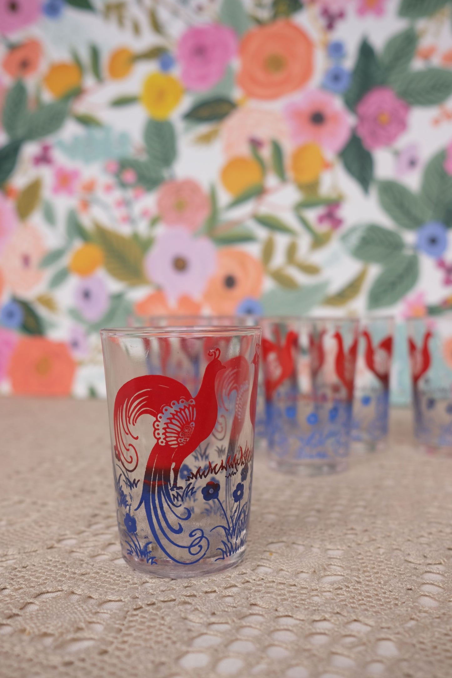 Verres à eau motif paon