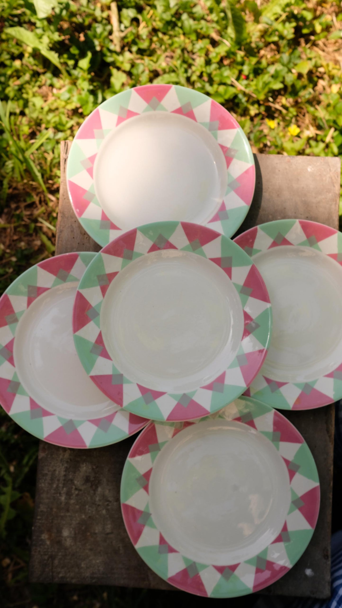 lot de cinq assiettes Sarreguemines vintage modèle Arlequin