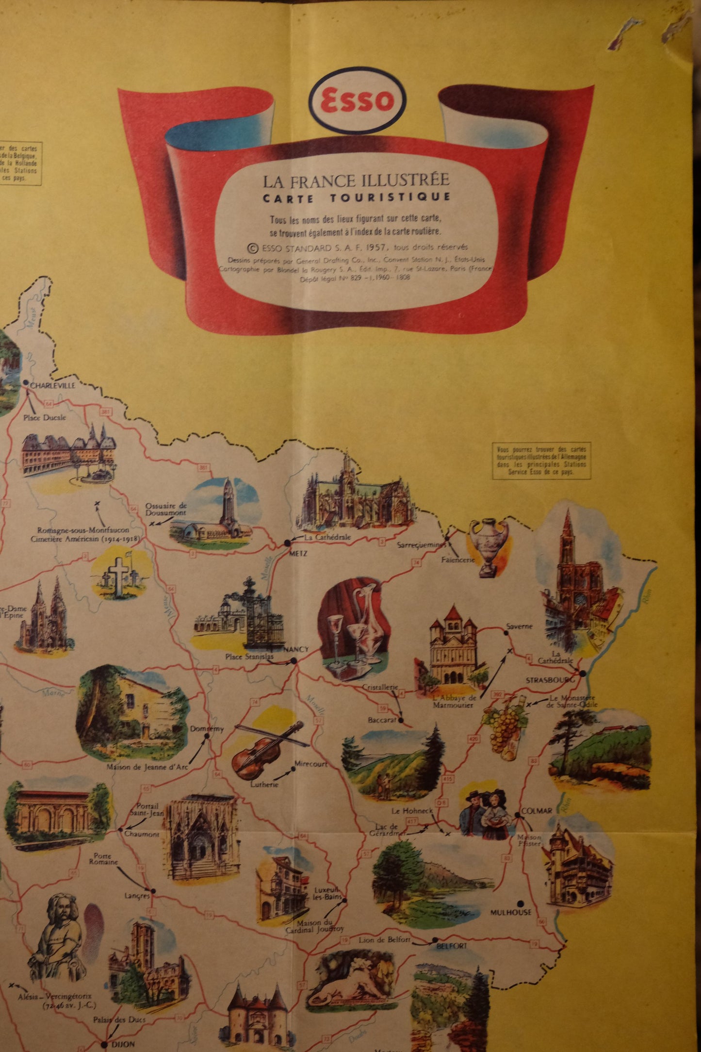 Carte de France publicitaire Esso de 1960