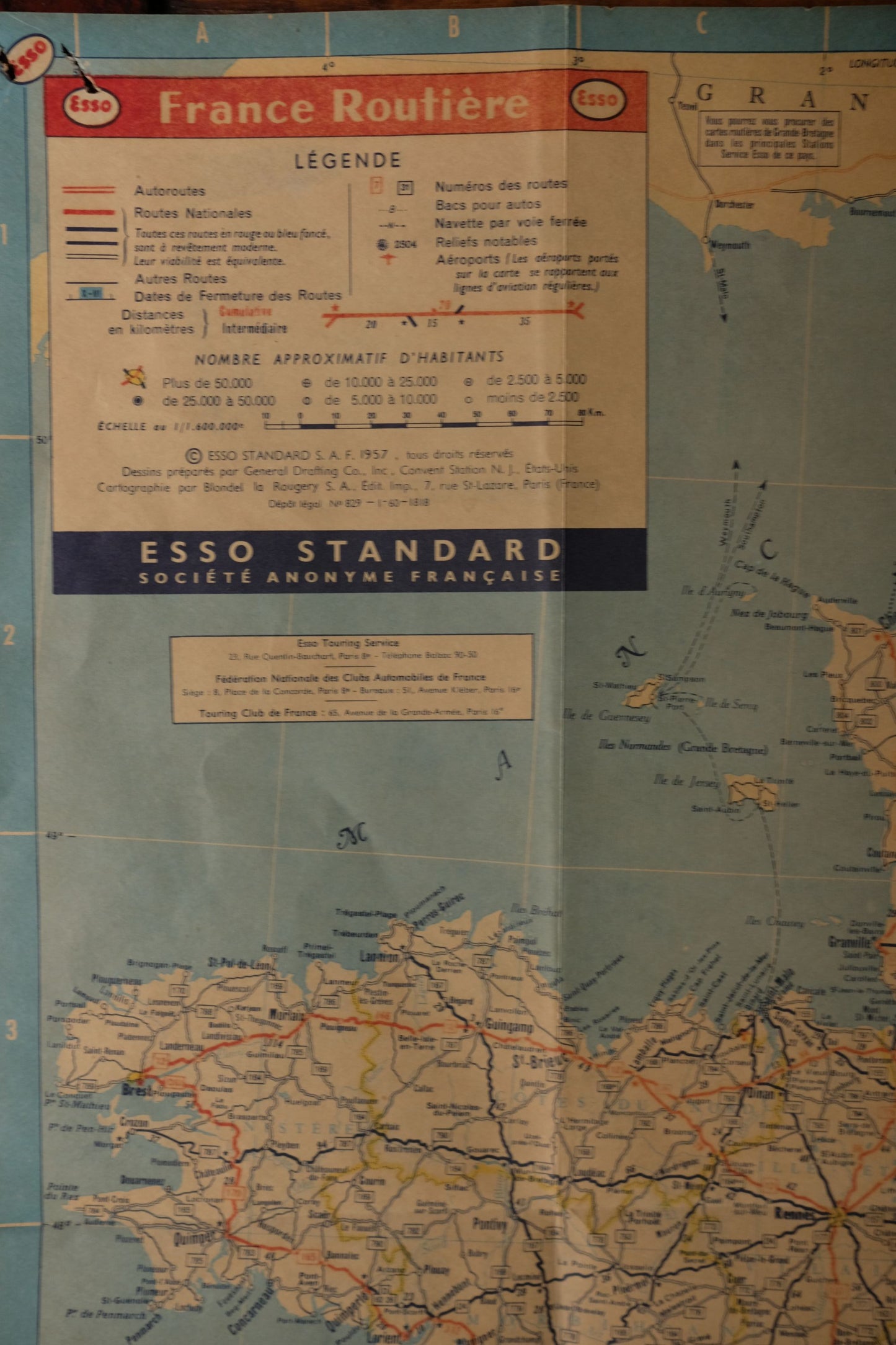 Carte de France publicitaire Esso de 1960