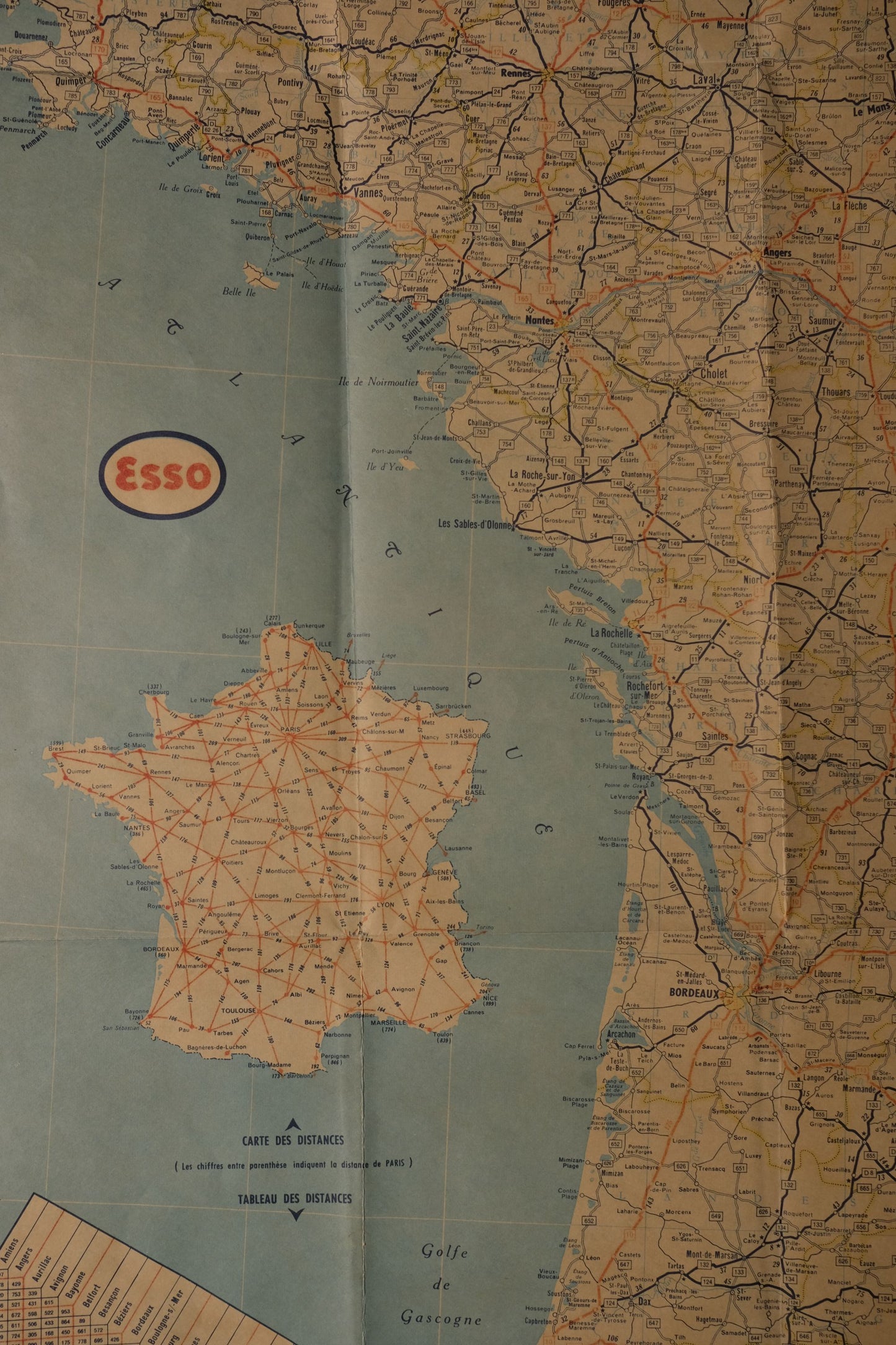 Carte de France publicitaire Esso de 1960