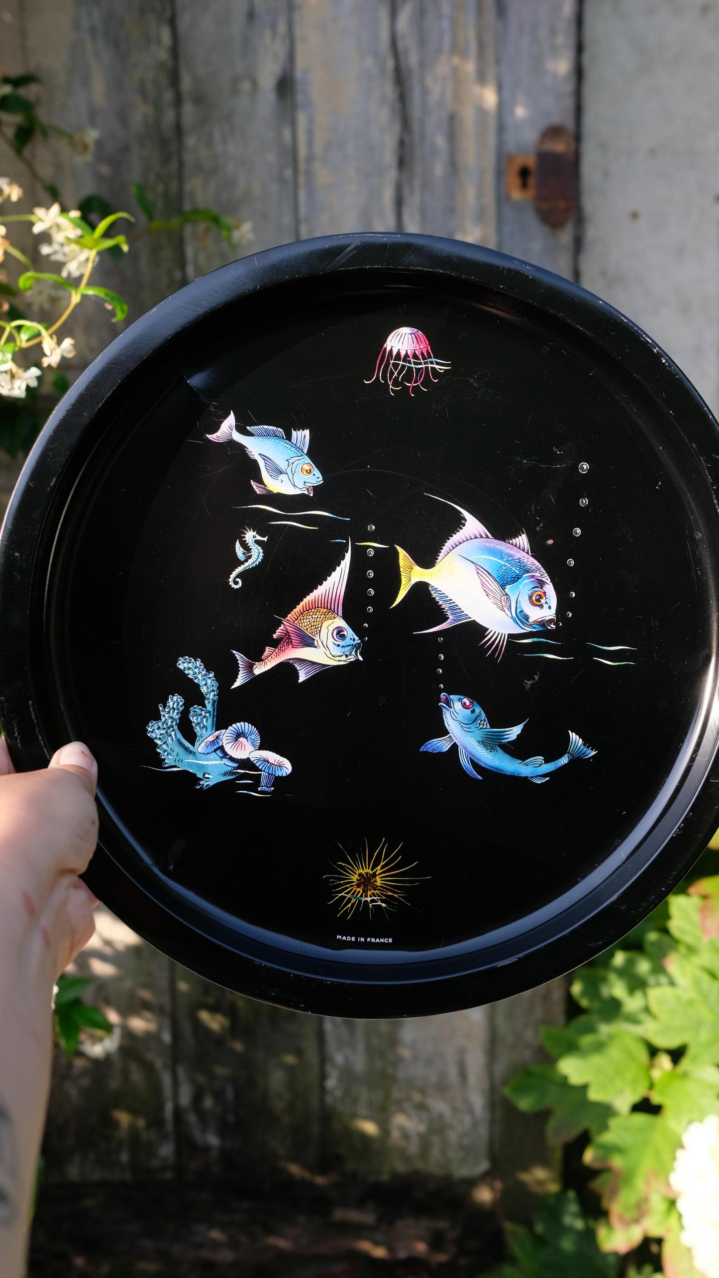 Plateau vintage motif poisson exotique made in France