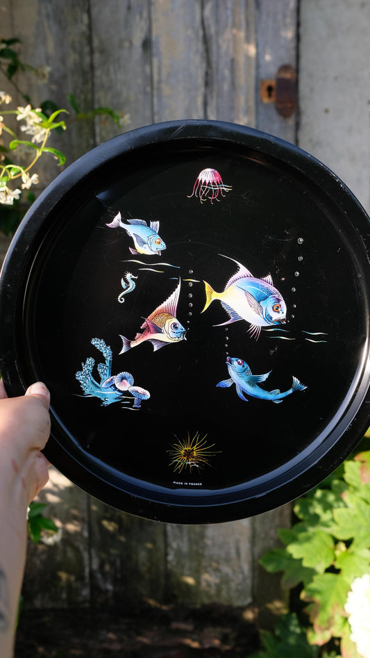 Plateau vintage motif poisson exotique made in France