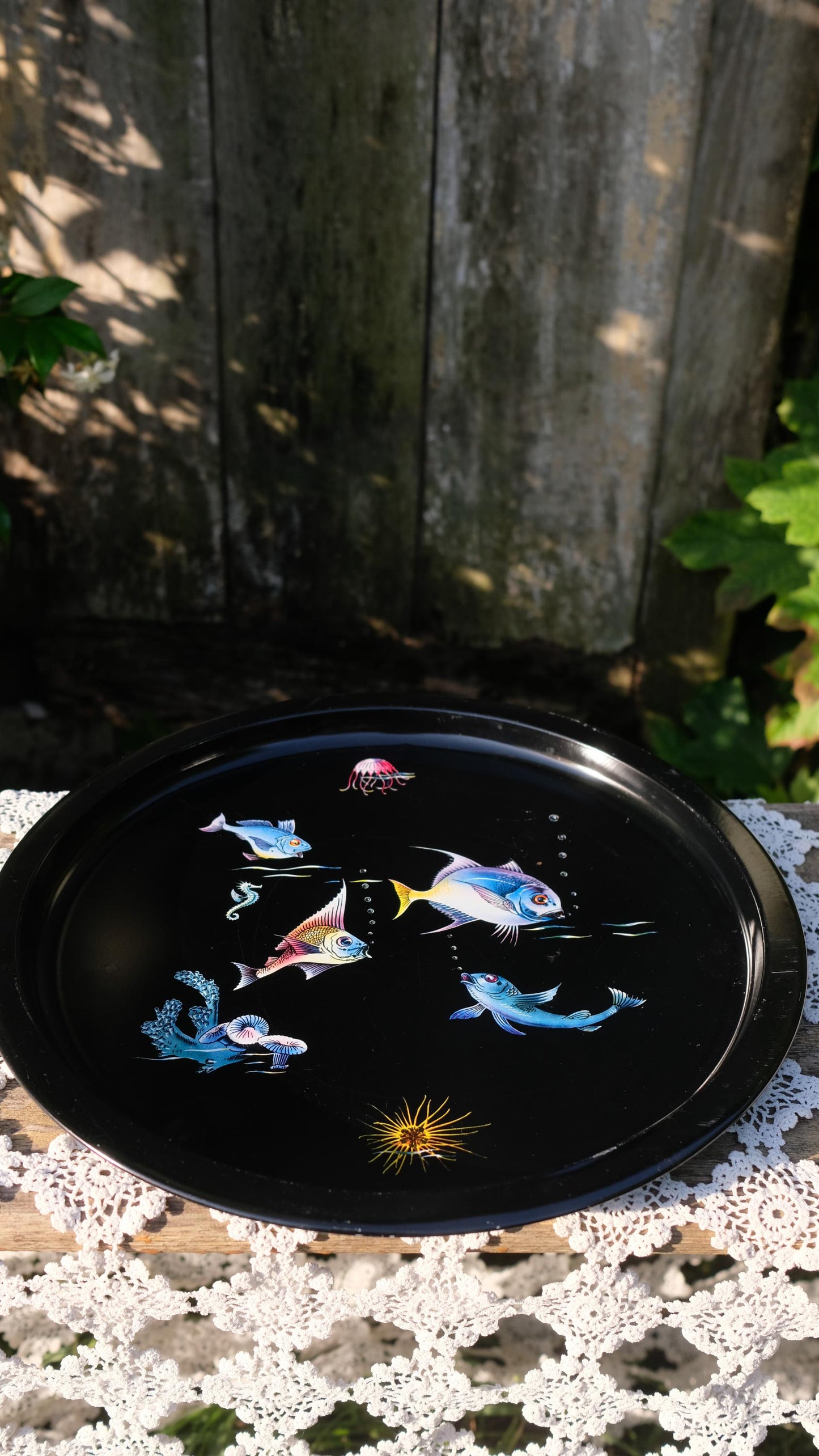 Plateau vintage motif poisson exotique made in France