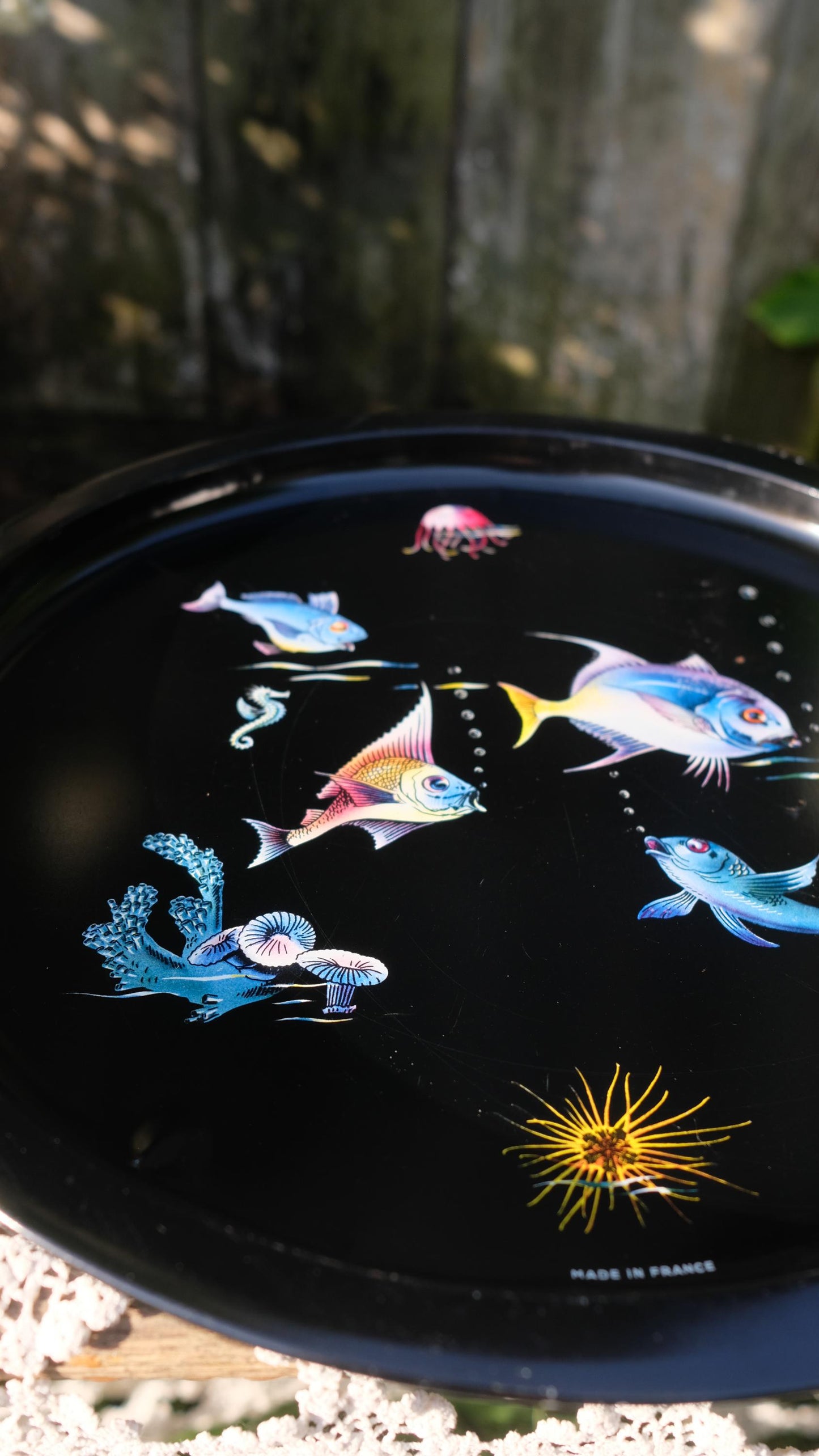 Plateau vintage motif poisson exotique made in France