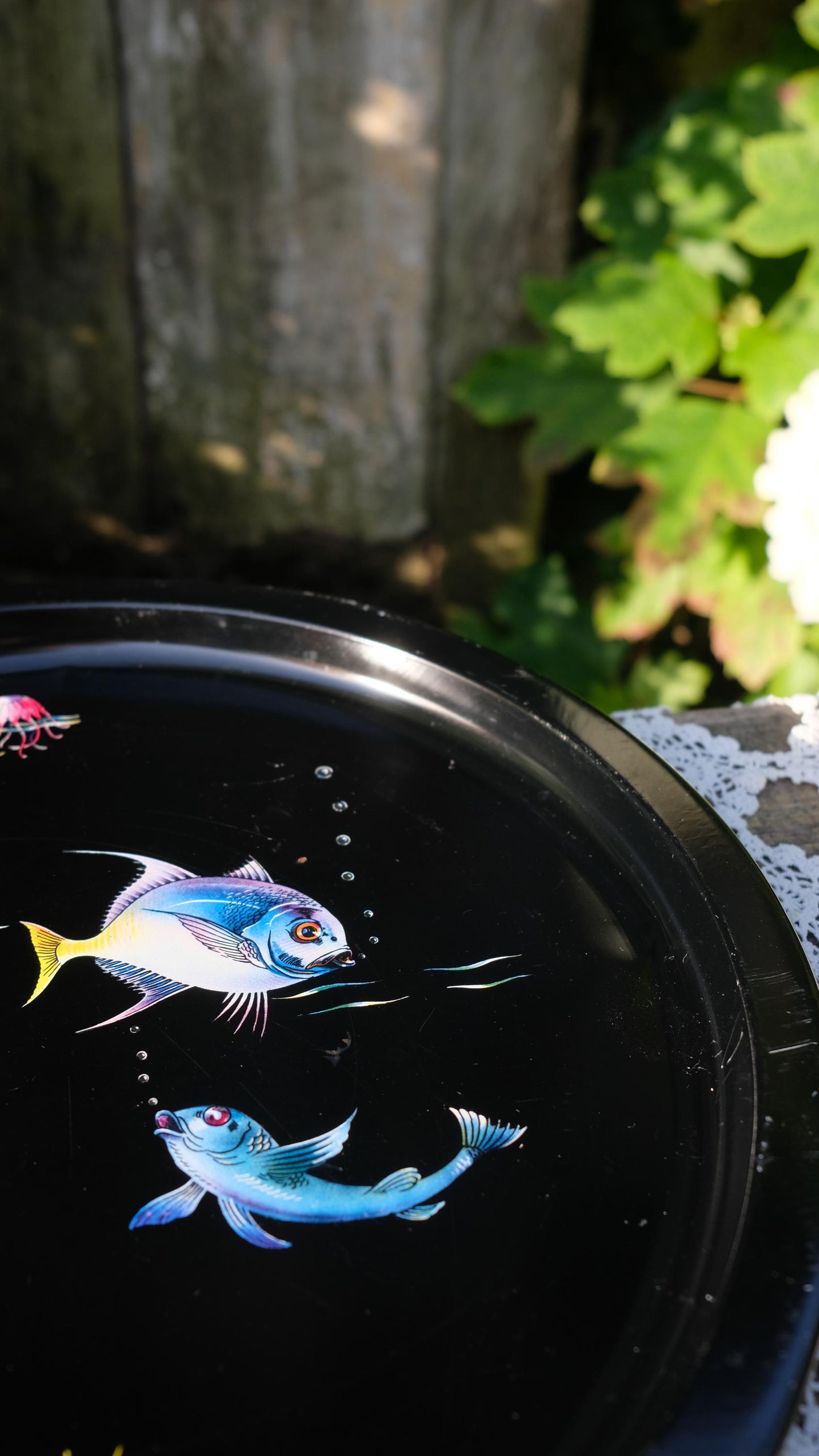 Plateau vintage motif poisson exotique made in France