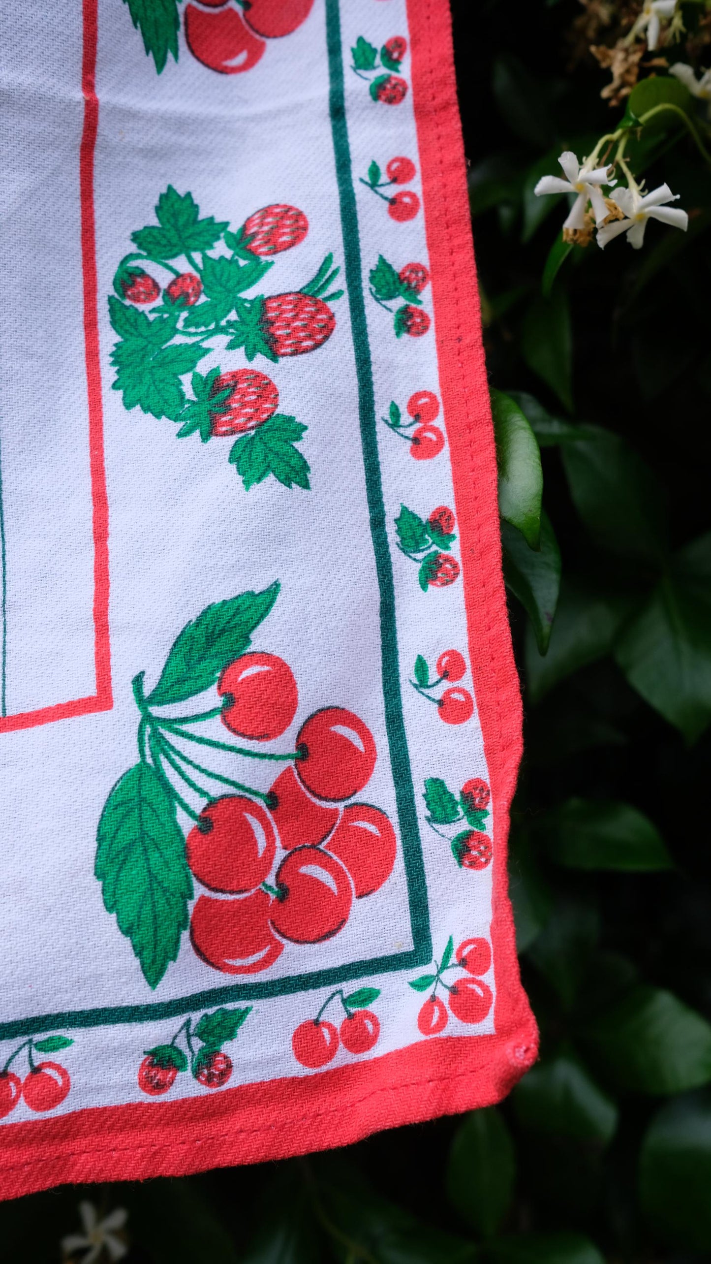 Lot de deux torchons vintage motifs fruits en coton