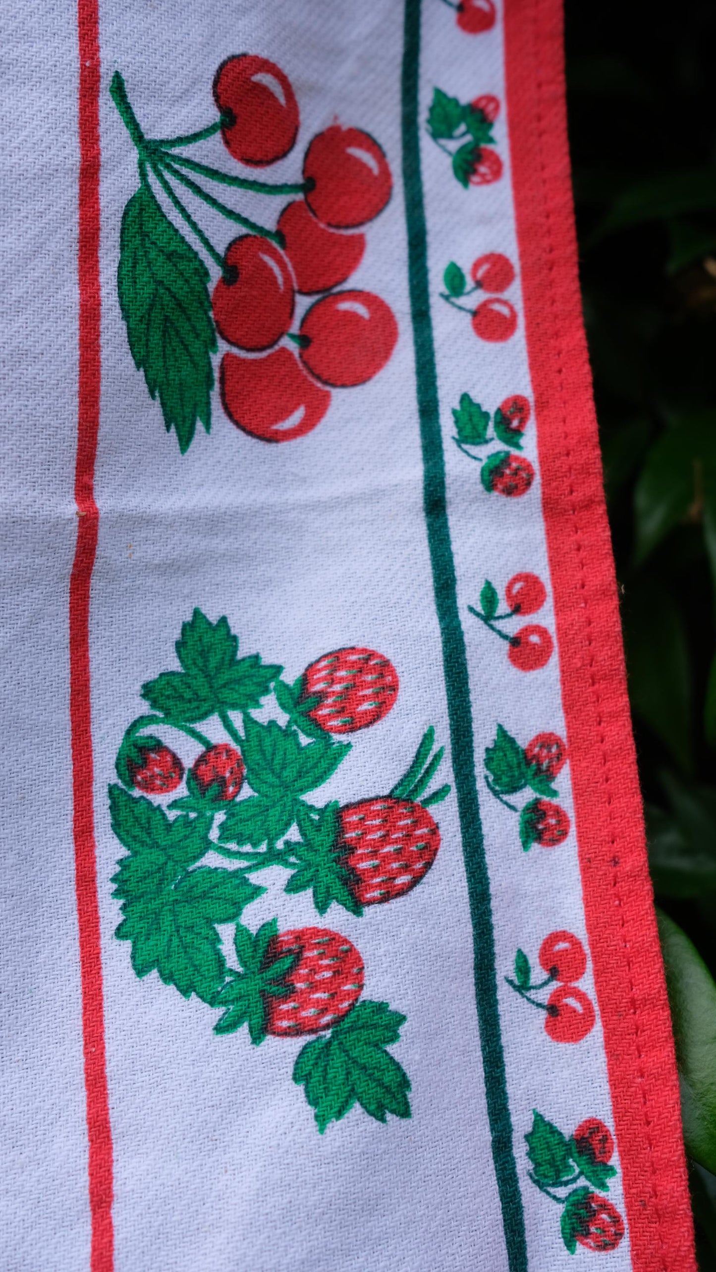 Lot de deux torchons vintage motifs fruits en coton