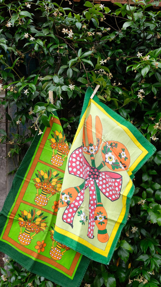 Torchons vintage illustrés années 70 en coton