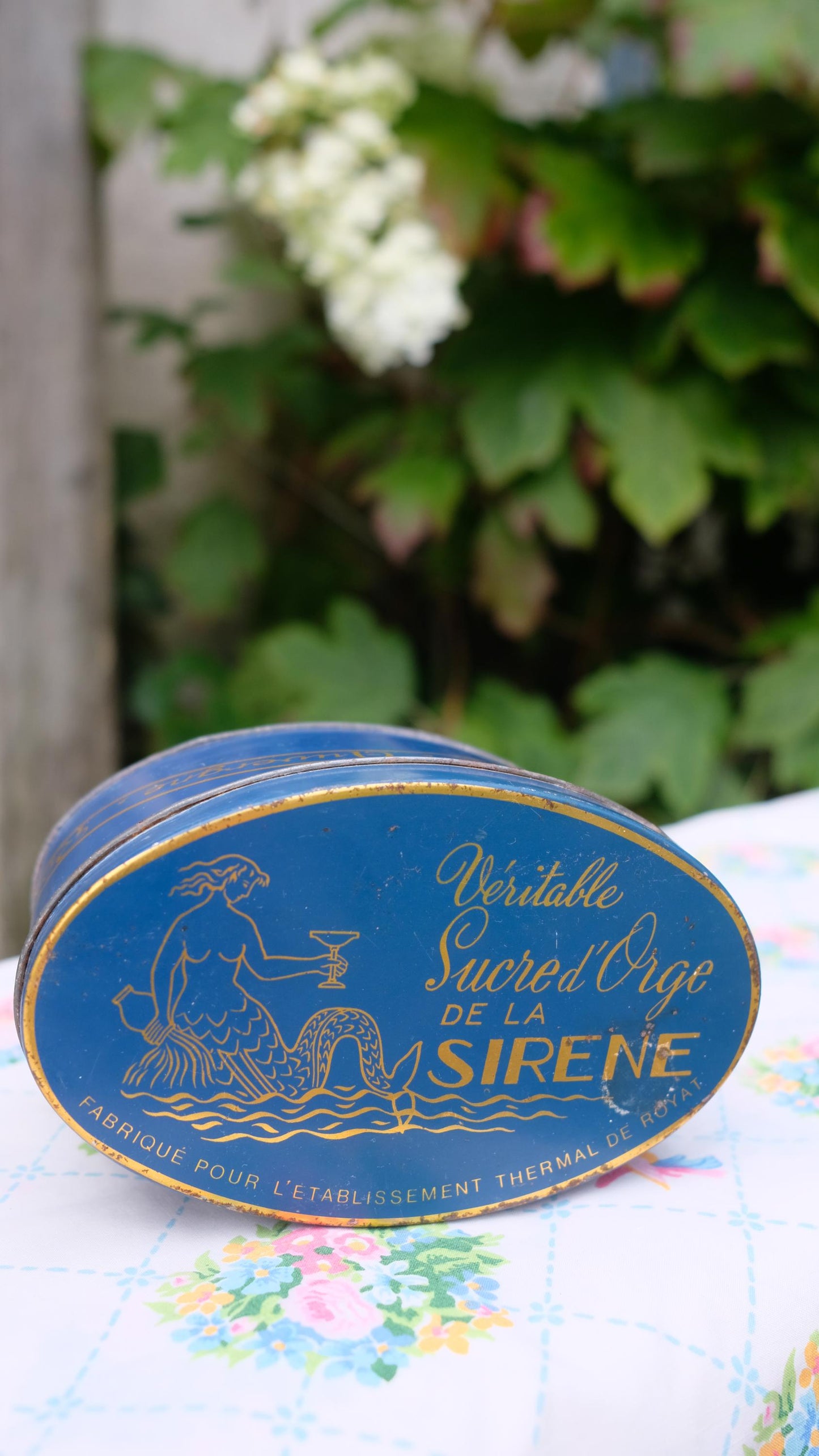 Boîte de sucre d'orge vintage "la sirène" en métal