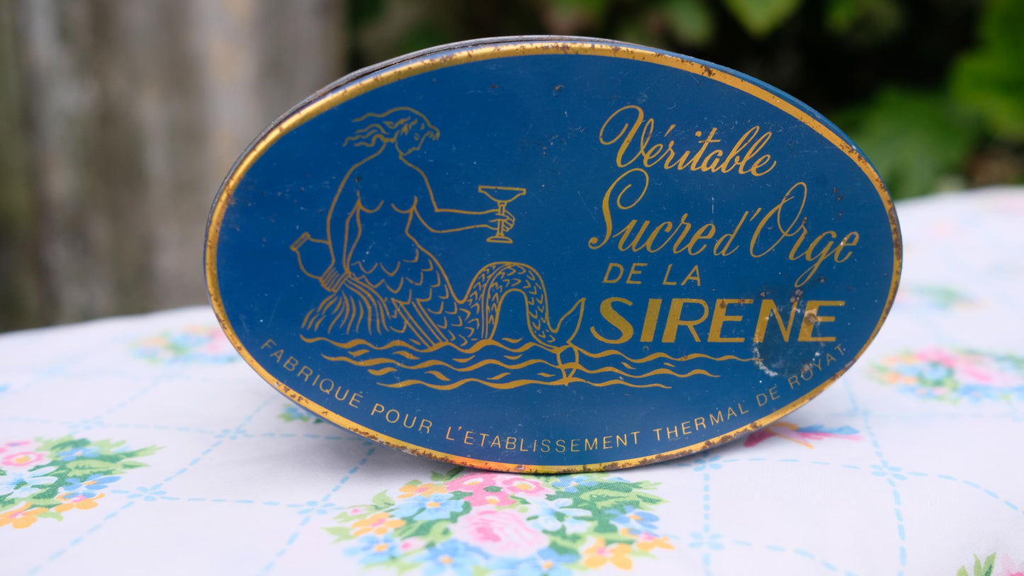 Boîte de sucre d'orge vintage "la sirène" en métal