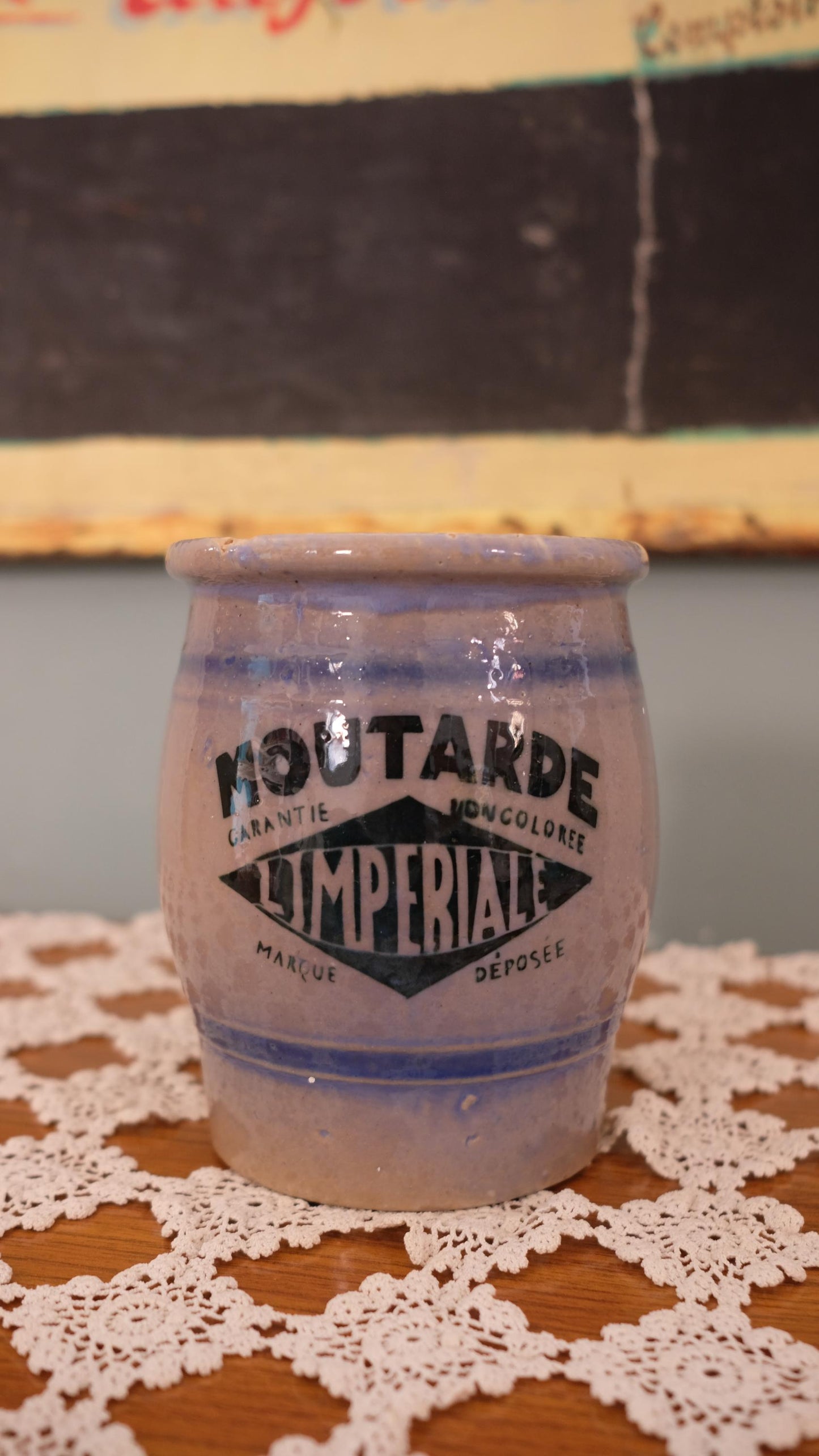 Grand pot de moutarde "L'impériale" vintage en grès vernissé