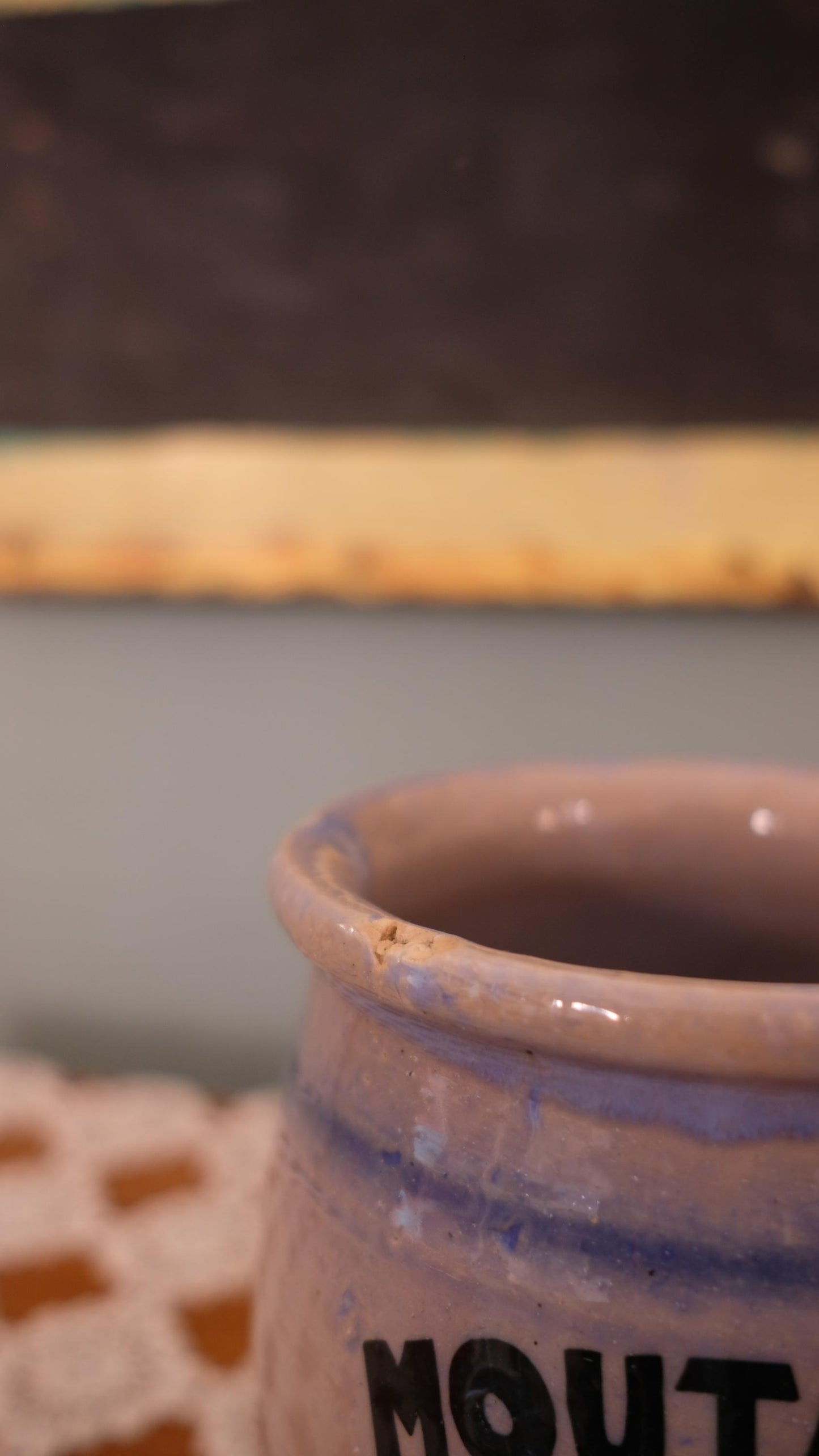 Grand pot de moutarde "L'impériale" vintage en grès vernissé