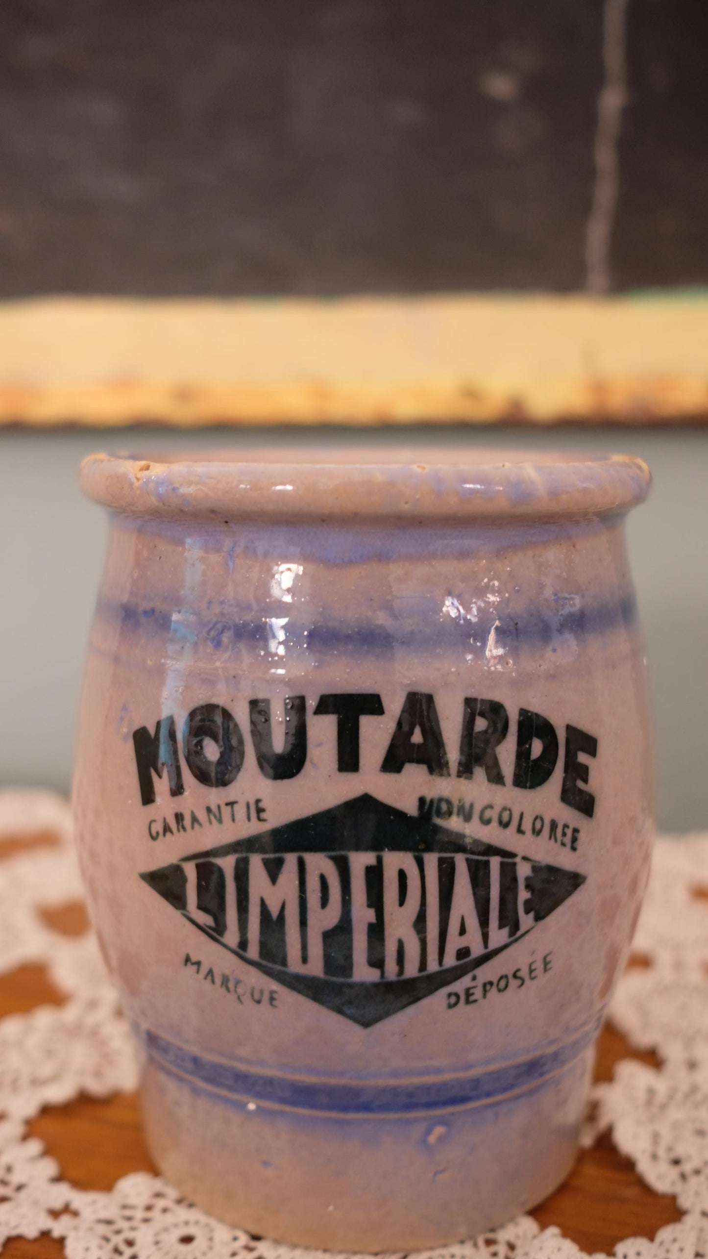 Grand pot de moutarde "L'impériale" vintage en grès vernissé