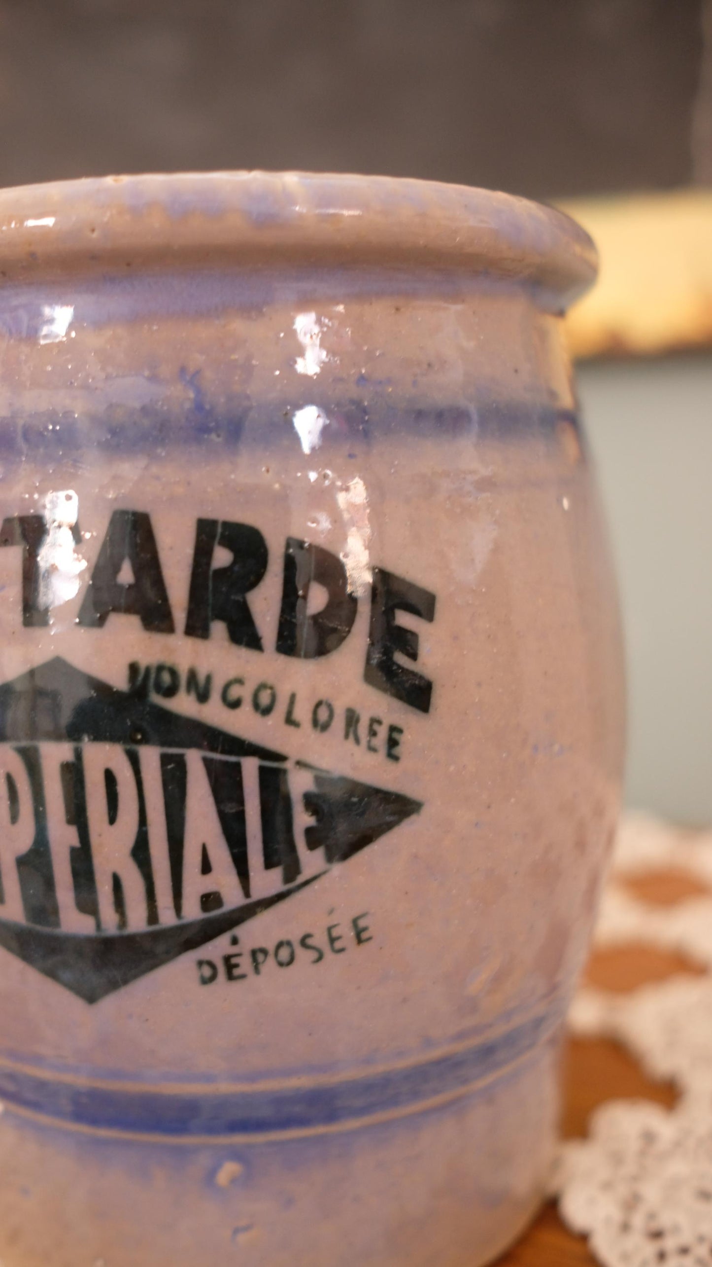 Grand pot de moutarde "L'impériale" vintage en grès vernissé