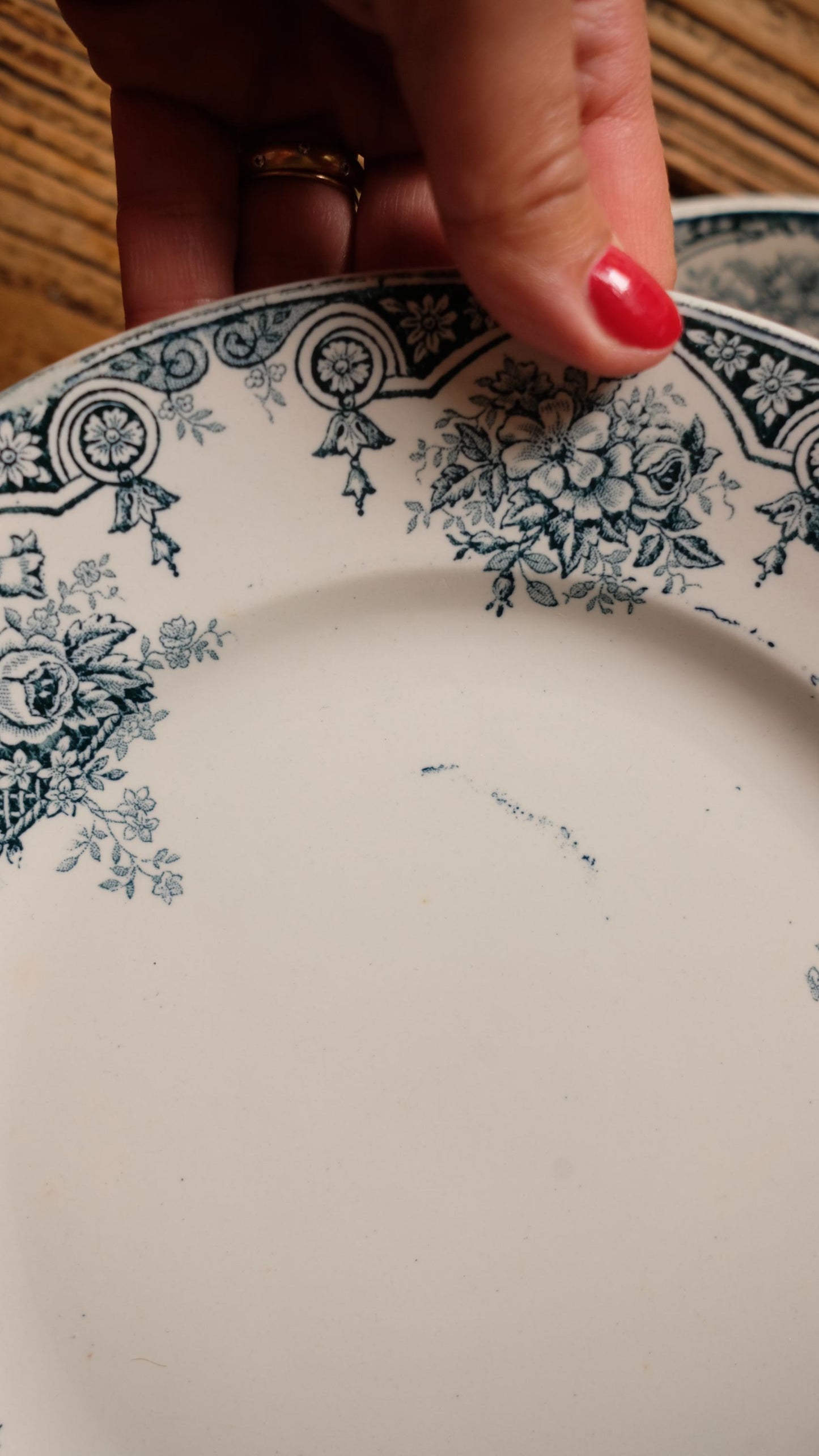Lot de dix assiettes plates terre de fer l'amandinoise modèle pompadour