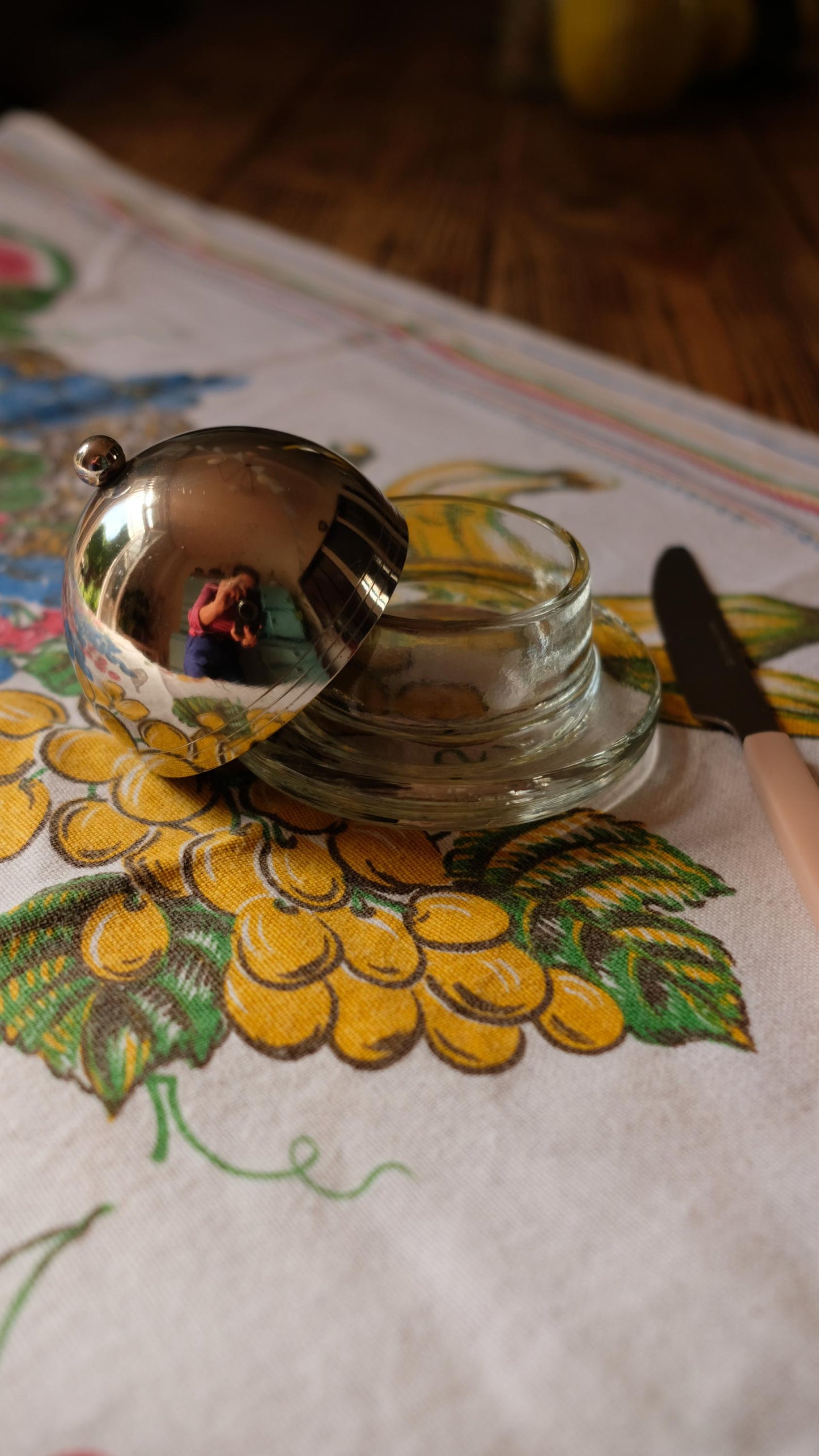 Beurrier vintage en métal argenté et verre