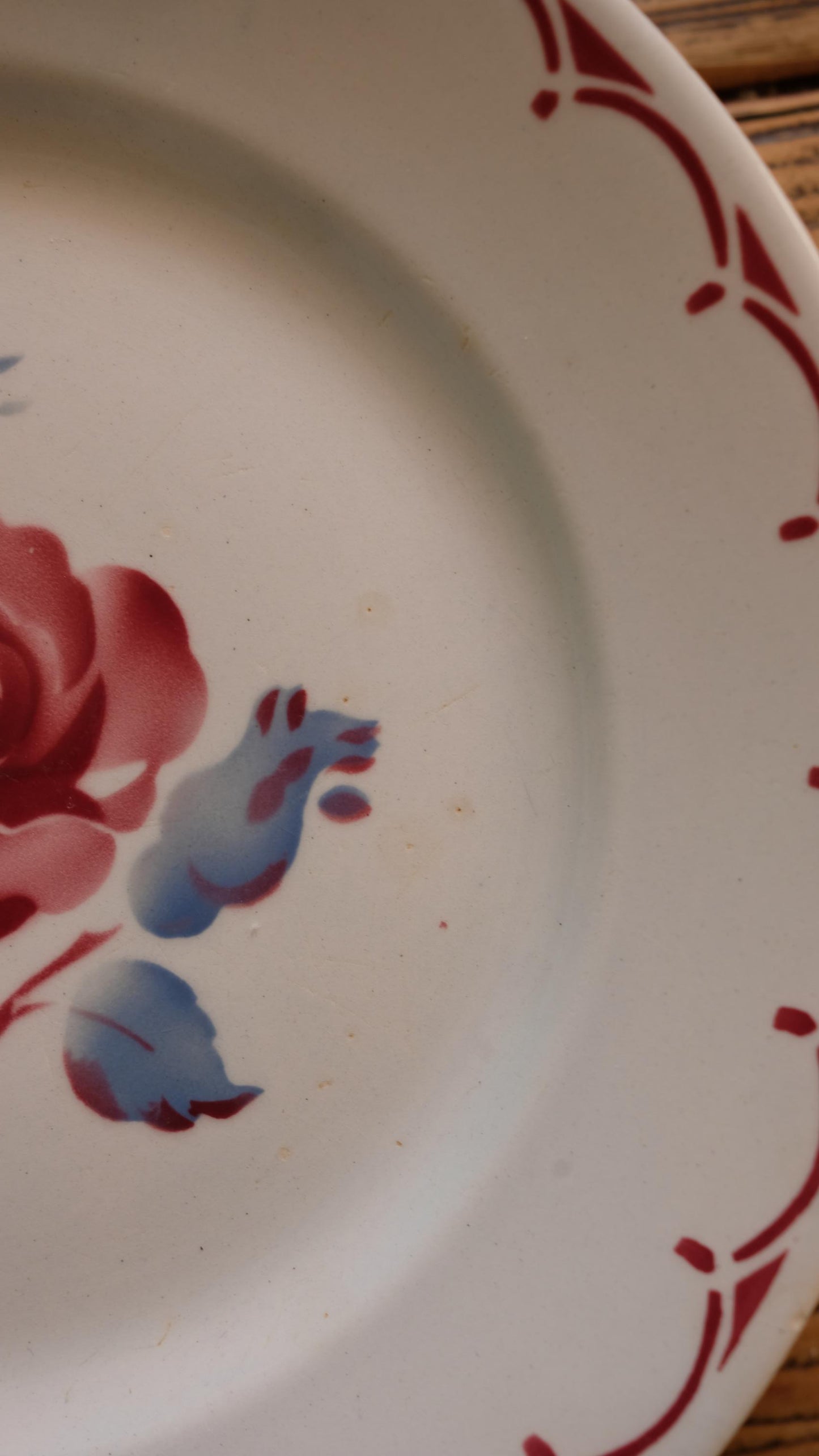 Lot de dix assiettes vintage motif rose
