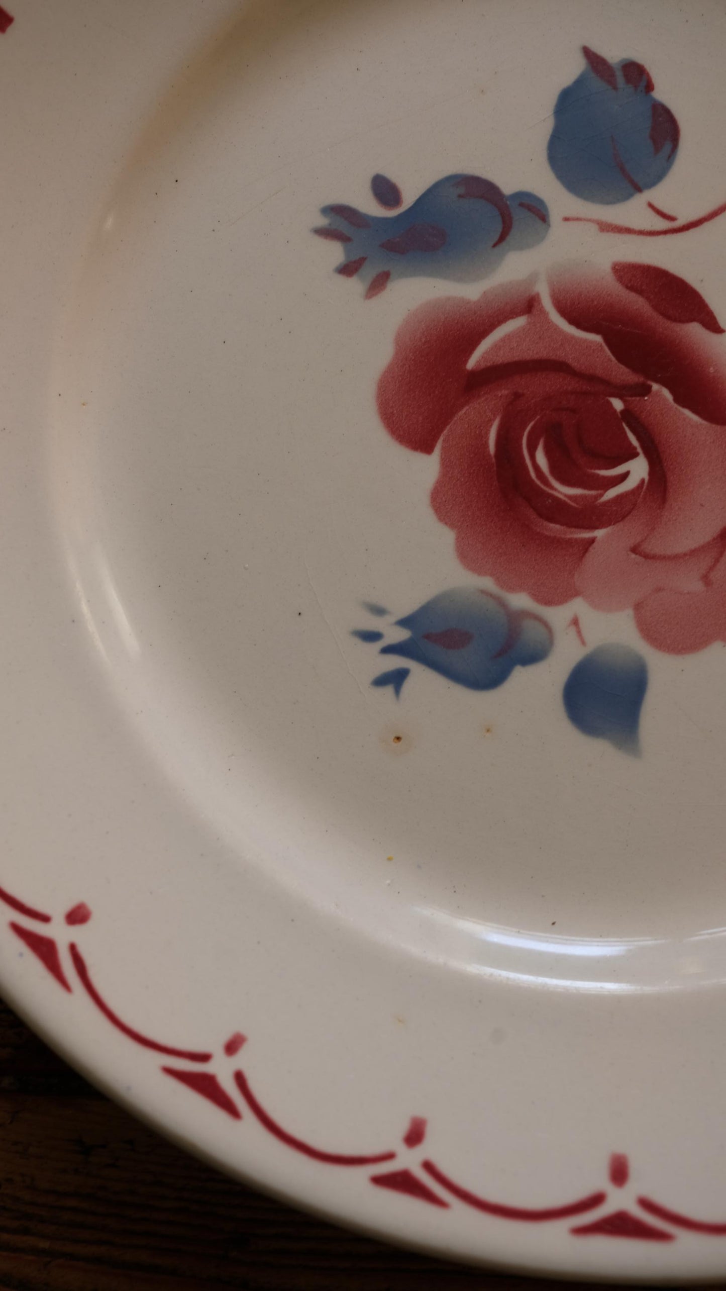 Lot de dix assiettes vintage motif rose