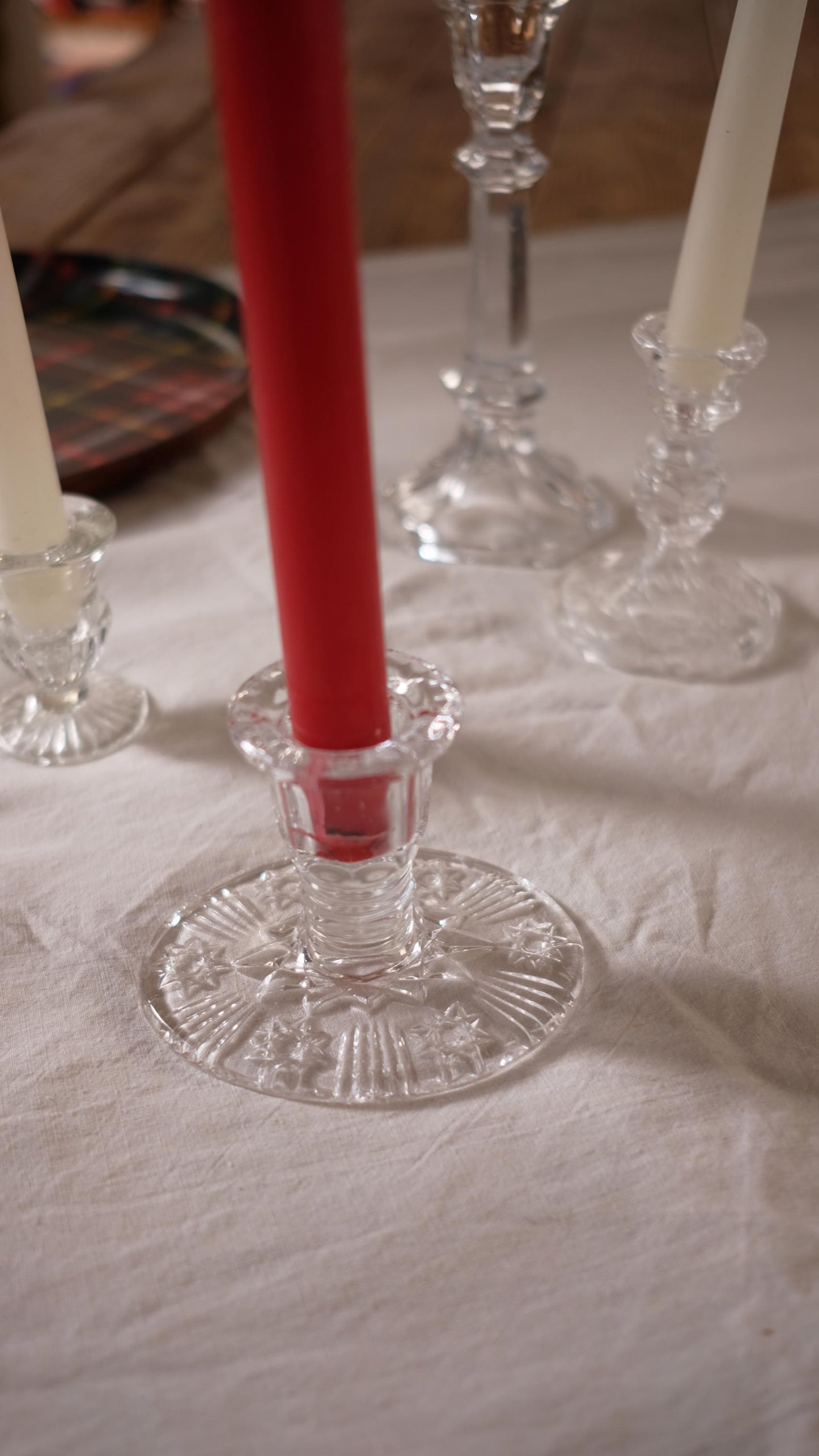 Bougeoir en verre travaillé vintage