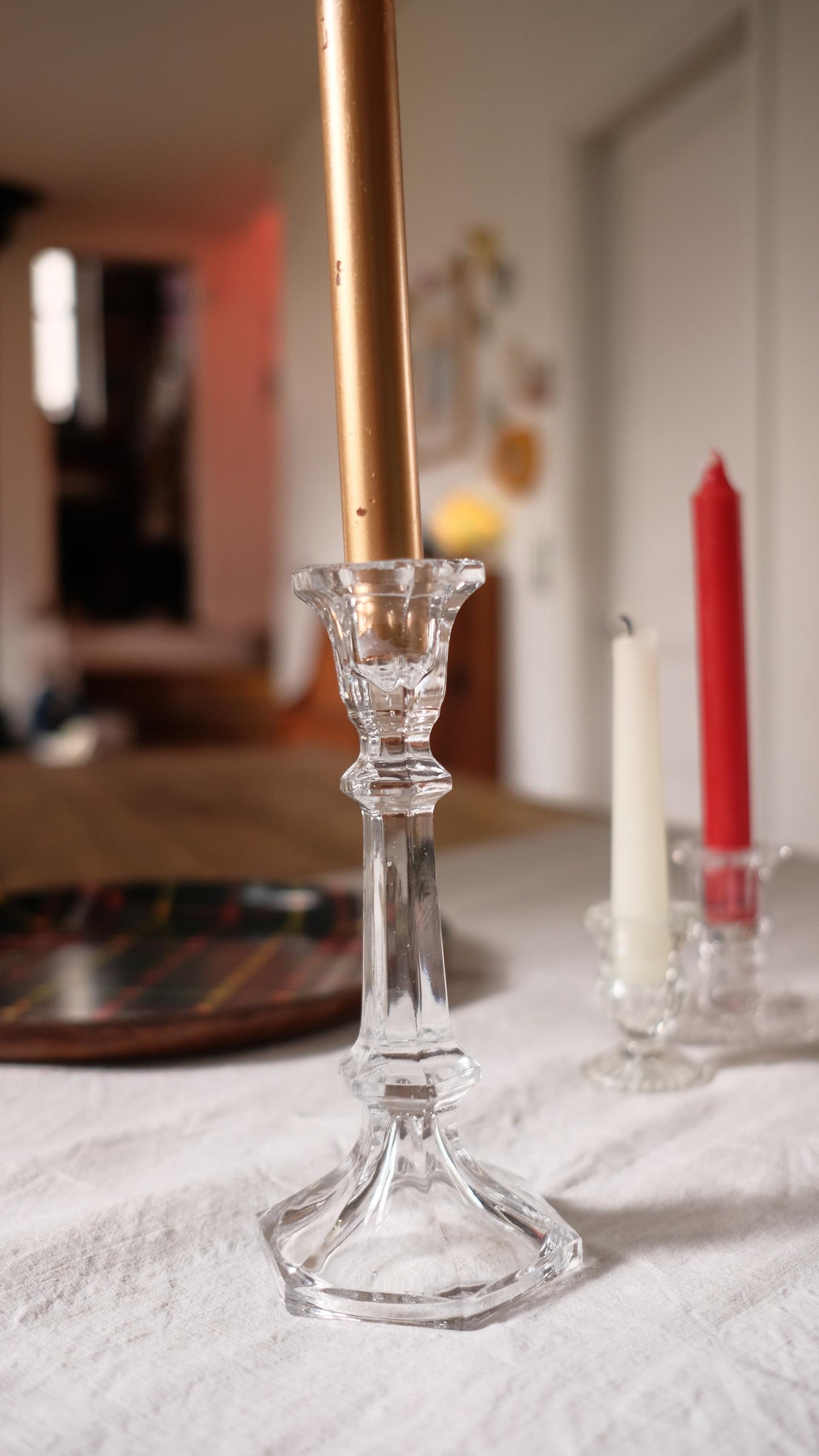Grand bougeoir en verre vintage