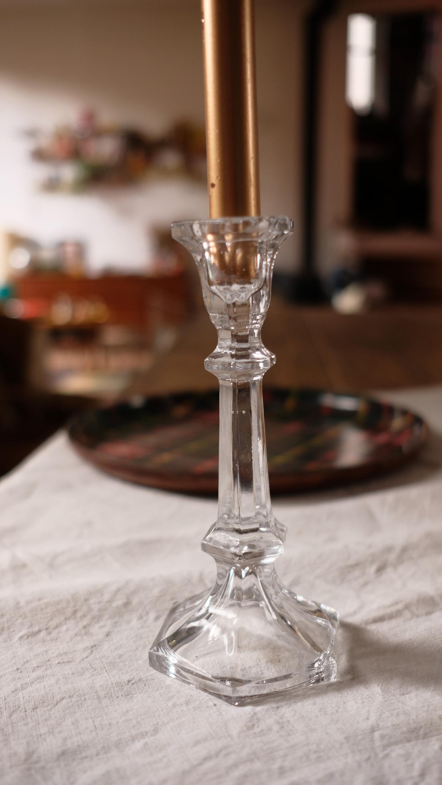 Grand bougeoir en verre vintage