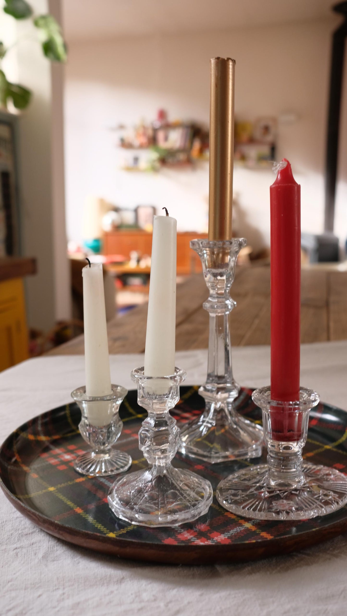 Grand bougeoir en verre vintage