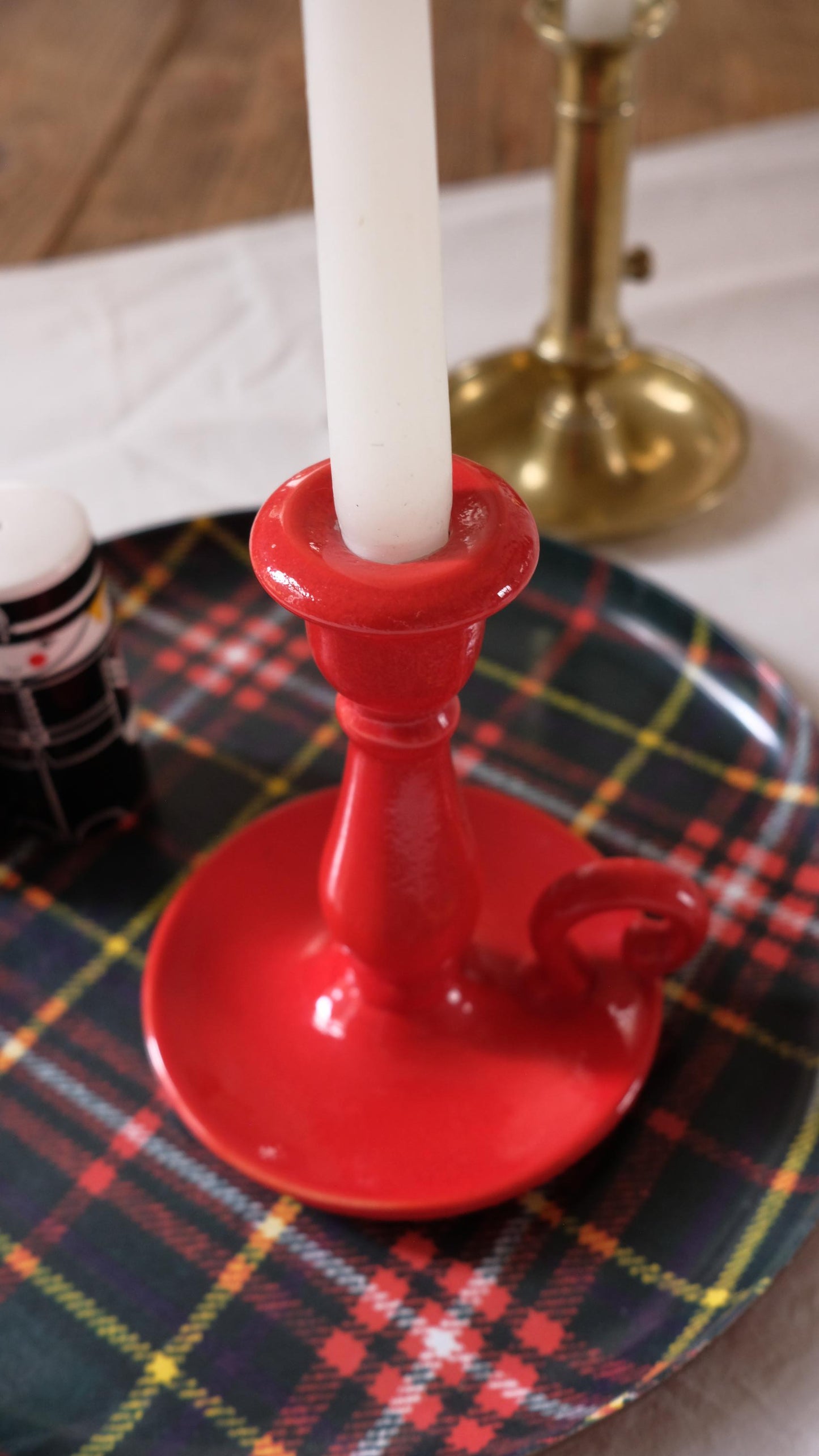 Bougeoir rouge vintage en céramique style Waechtersbach