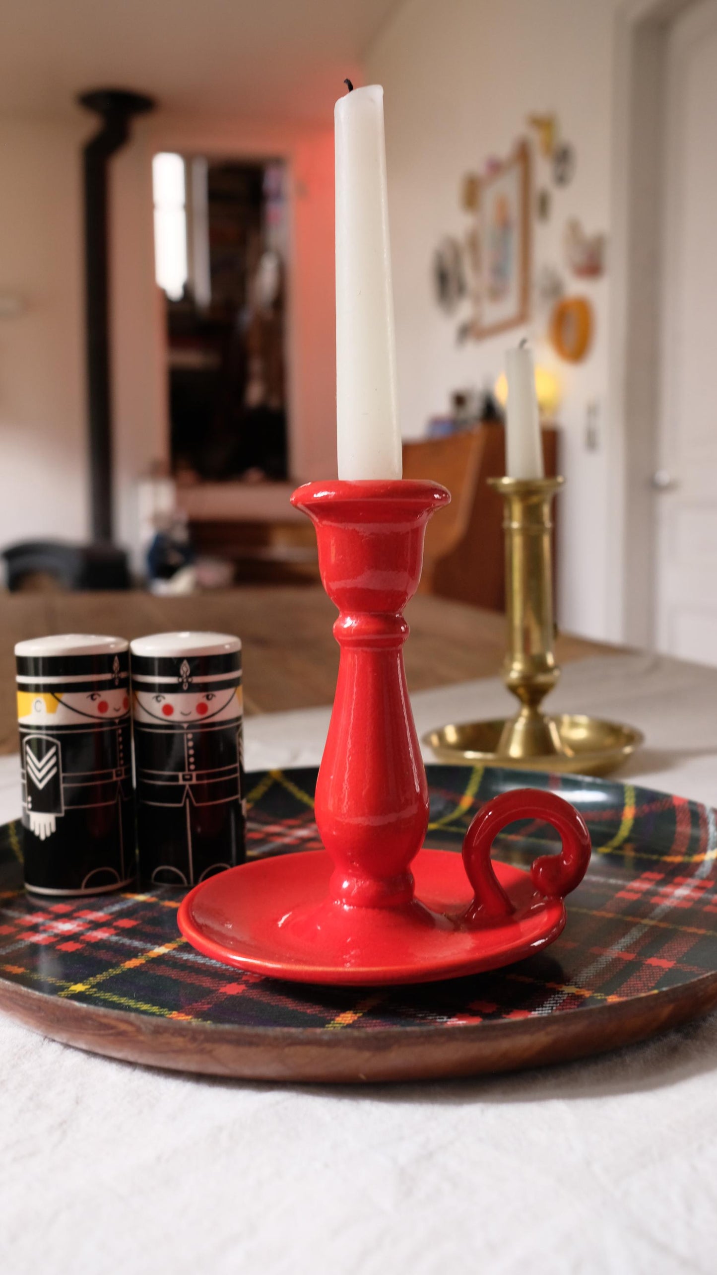 Bougeoir rouge vintage en céramique style Waechtersbach
