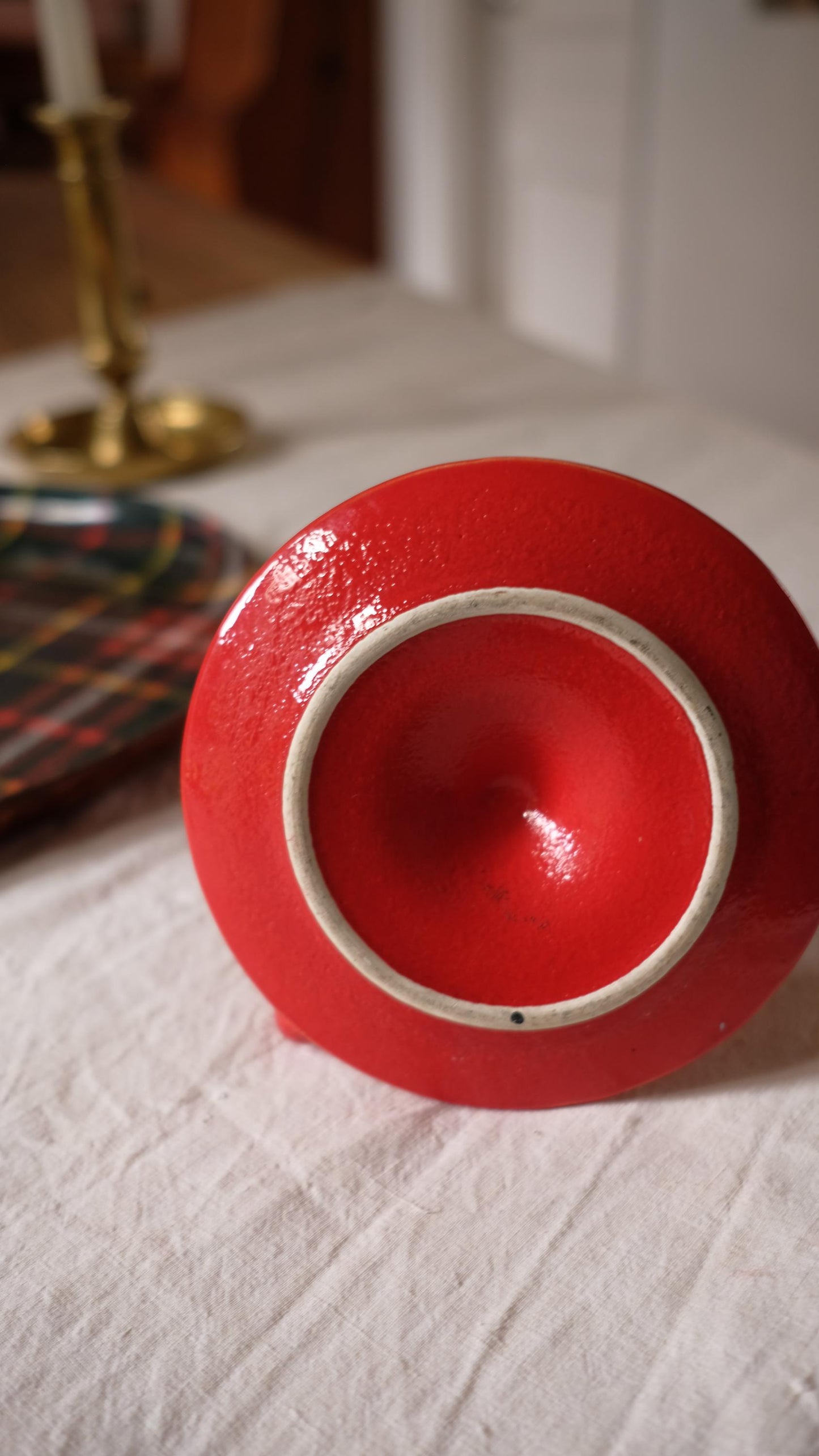 Bougeoir rouge vintage en céramique style Waechtersbach