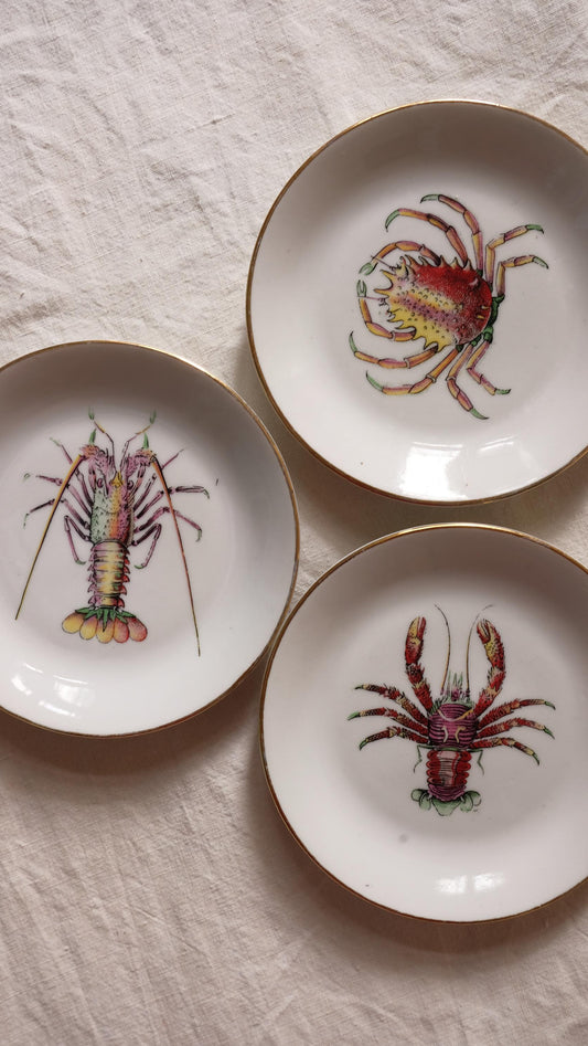 Lot de trois coupelles motif crustacés vintage