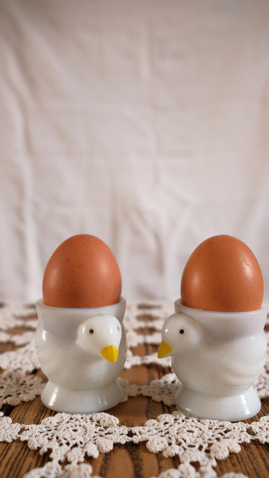 Lot de deux coquetiers mouettes en opalex